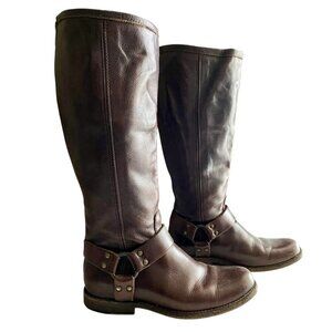 Frye Leather Harness Melissa Boots Women Sz 6.5 Brown Round Toe